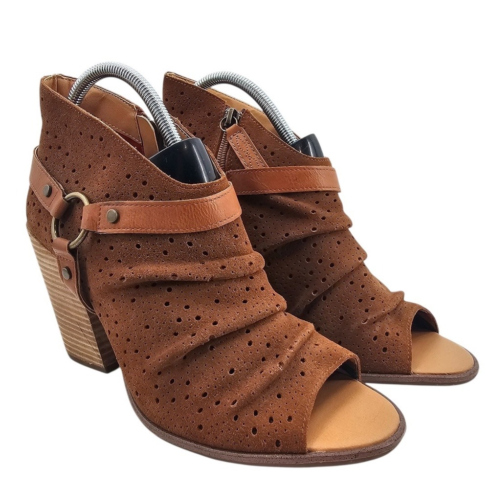 Dingo Womens 10 Suede Western Harness‎ Open Toe Bootie Sandals in Whiskey